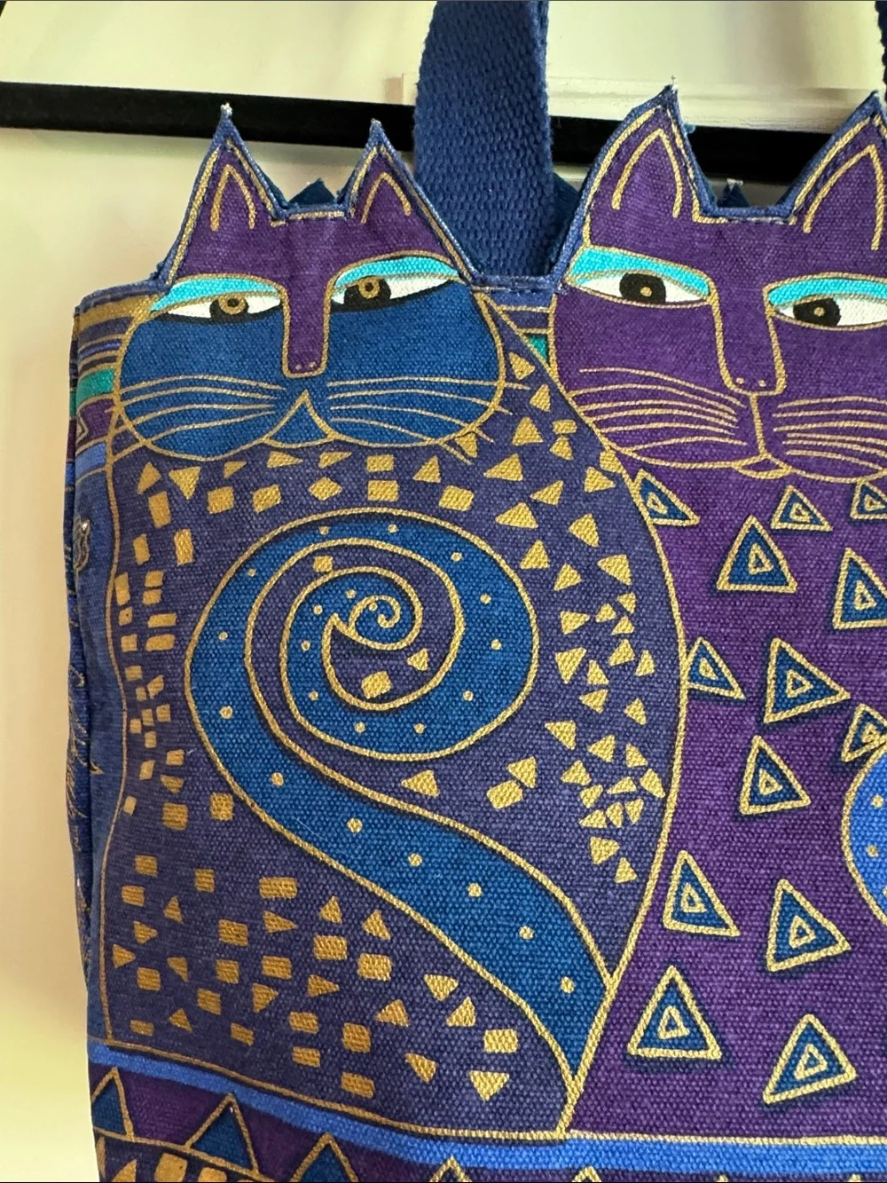 Laurel Burch Whimsical Cat Pattern Shoulder Bag in Blue and Purple
